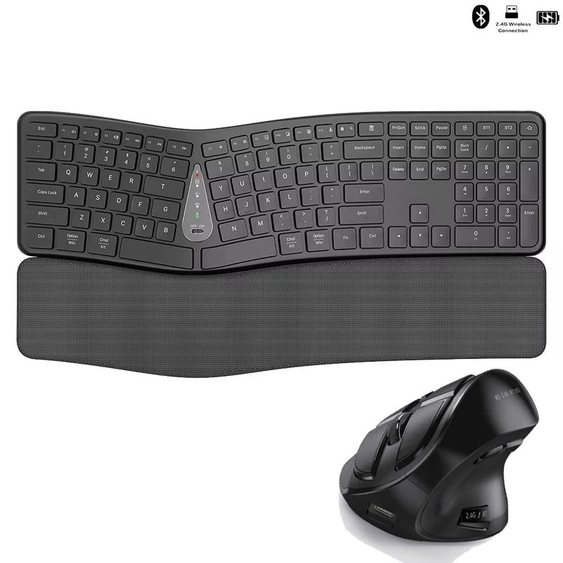 Ergonomic Wireless Silent Split Keyboard Mouse Combo With Wrist Rest BT Dual Mode Wireless Rechargeable Keyboard For Win7/8/10