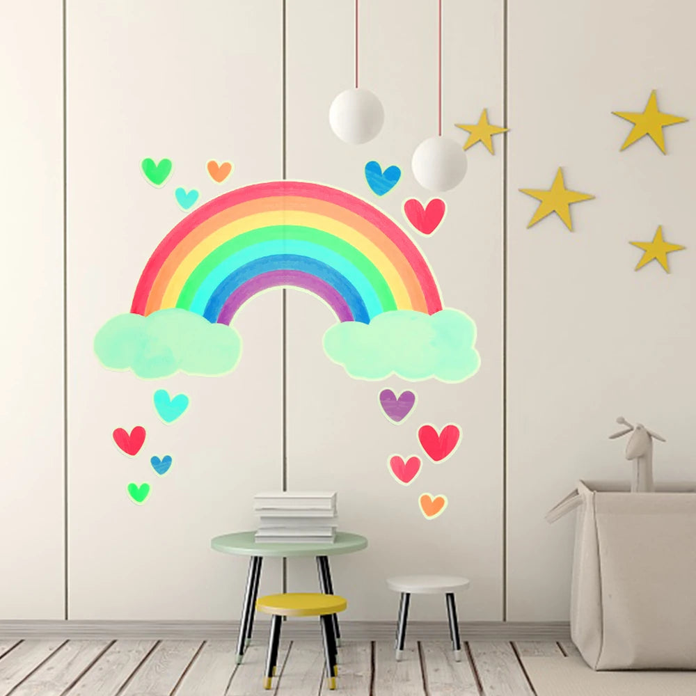 Cartoon Luminous Wall Stickers Glow In The Dark Fluorescent Rainbow Wall Decal For Kid Rooms Bedroom Ceiling Nursery Home Decor