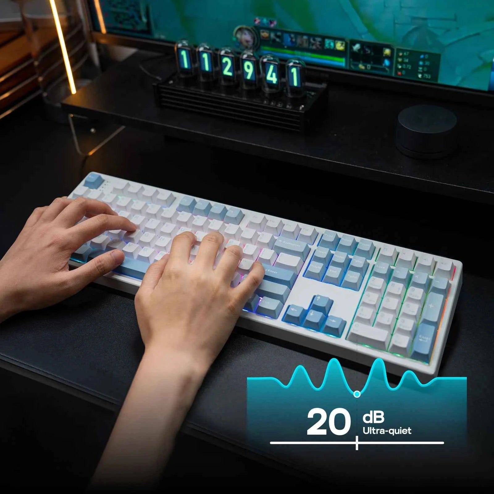 EPOMAKER TH108 100% Full Size Gasket Wired/BT/2.4Ghz Wireless NKRO Mechanical Gaming Keyboard 10000mAh Battery RGB Backlit