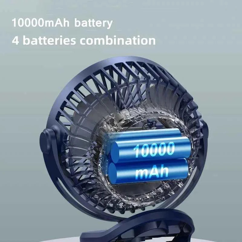 Mini 10000mAh Chargeable Clipped Fan 360° Rotation 4-speed Wind USB Desktop Ventilator Silent Air Conditioner for Bedroom Office