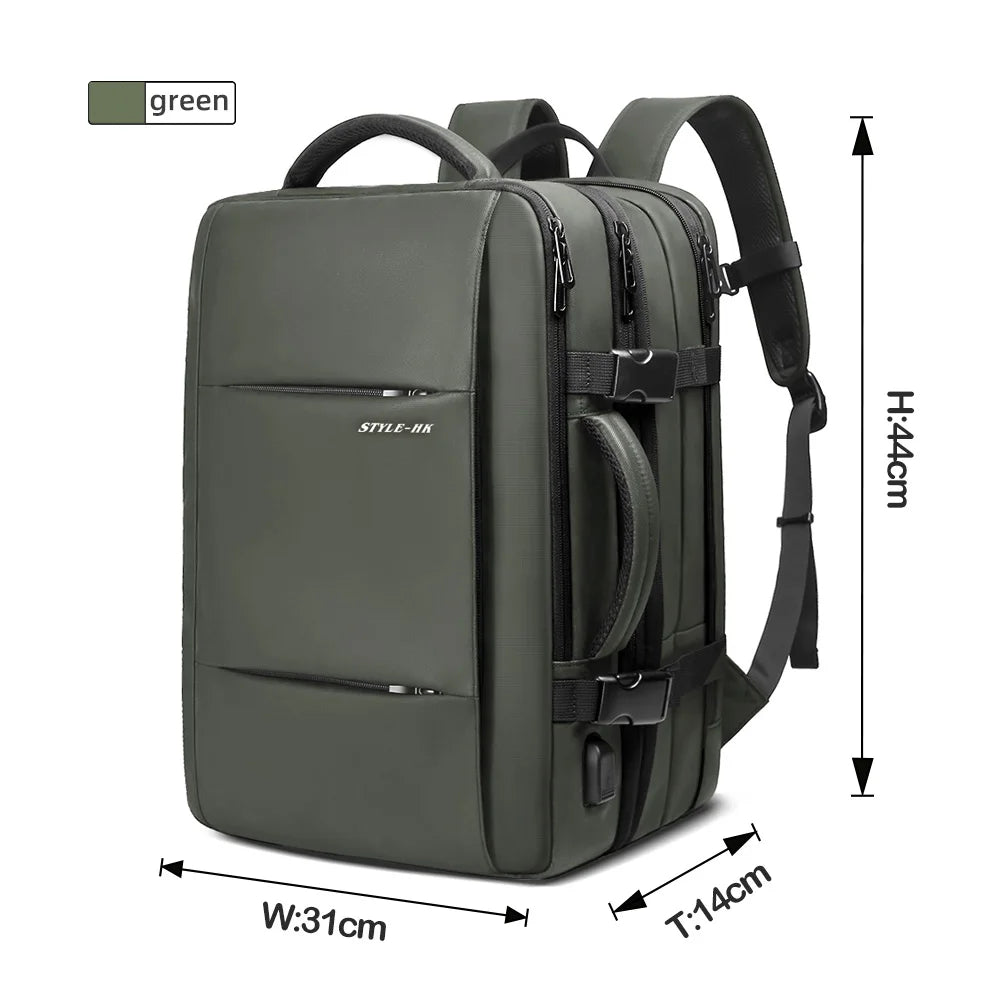 Heroic Knight Travel Laptop Backpack 15.6 Inch – Expandable Waterproof Business Backpack for Men, USB Charging Port, Large Capacity School & Work Bag