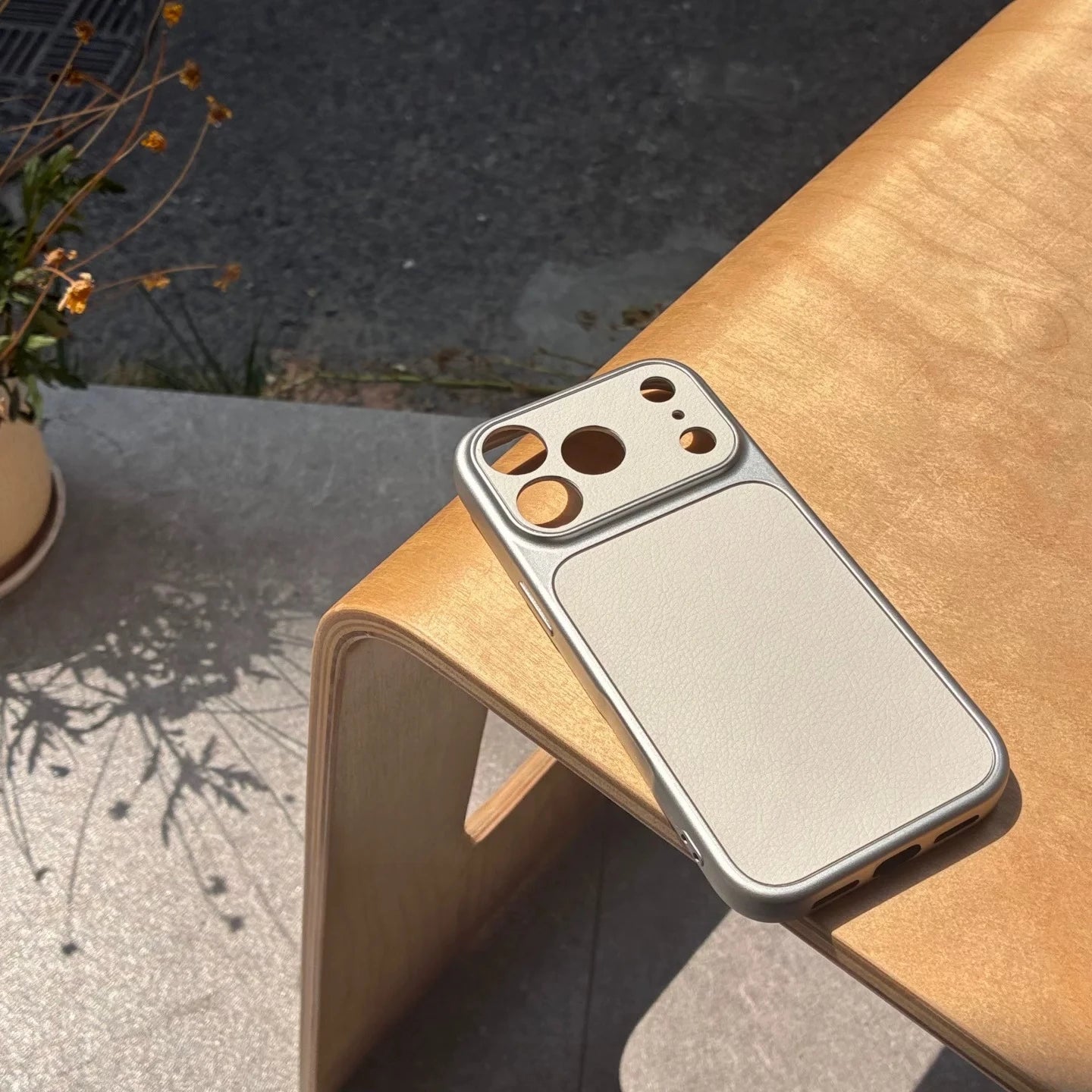 White faux sheepskin phone case,suitable for iPhone 17 Pro Max and 17 Air,17E,16E - precise cutting,full coverage,silver edges.