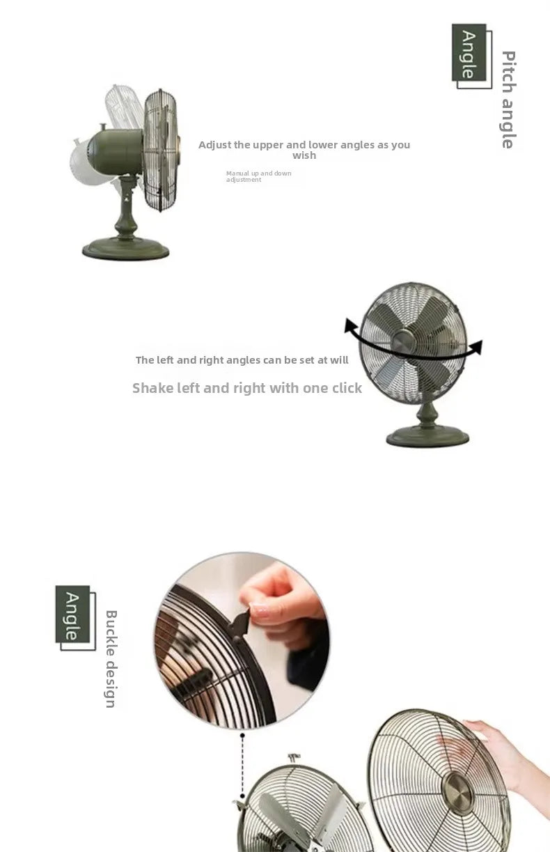 Vintage Desk Fan 12 Inch – Retro Metal Bladeless Fan with 3 Speeds, Quiet Desk Fan for Home Office Classic antique fan