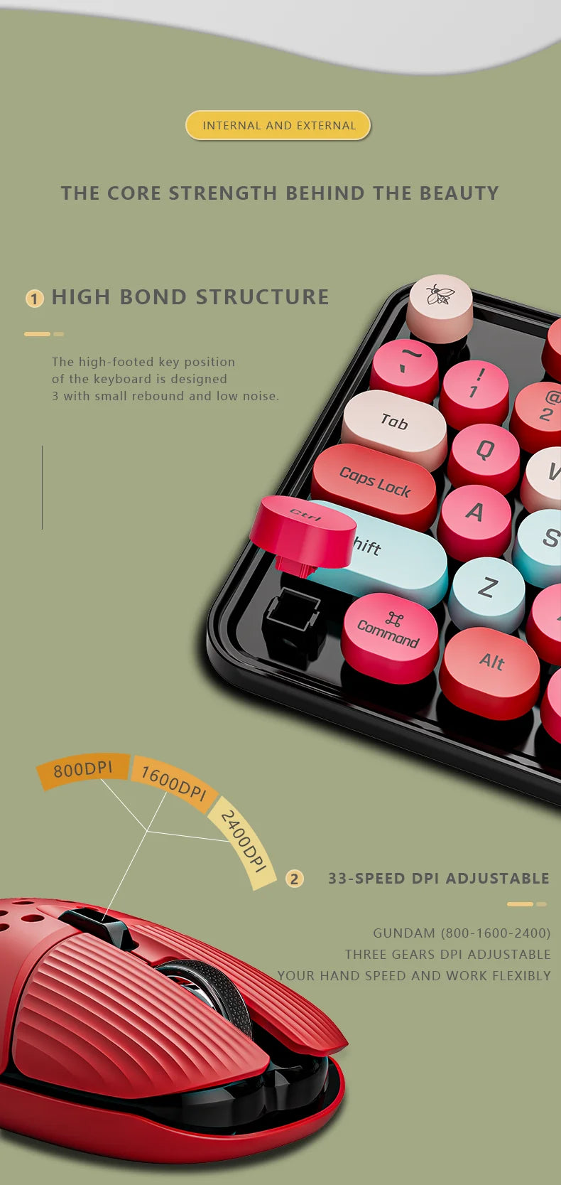 104 Keys 2.4G Wireless Keyboard Mouse Set Gaming Ergonomic Colorful Retro Round Keycap Keyboard Mouse Combo For Laptop Desktop