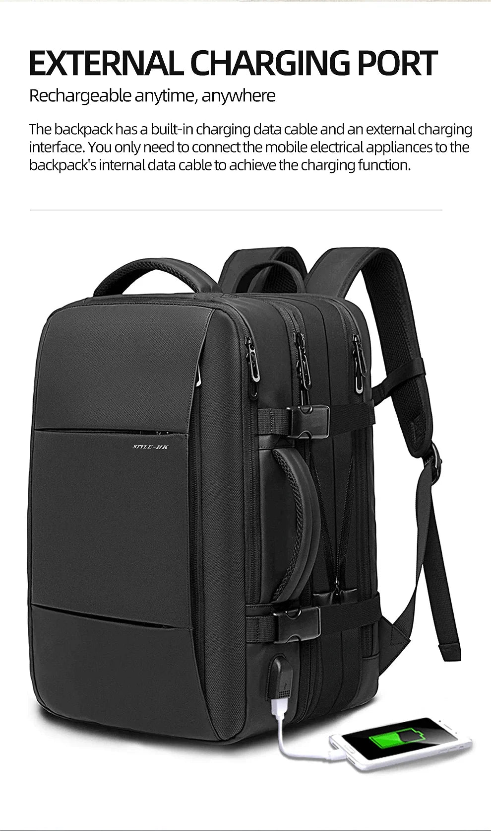 Heroic Knight Travel Laptop Backpack 15.6 Inch – Expandable Waterproof Business Backpack for Men, USB Charging Port, Large Capacity School & Work Bag