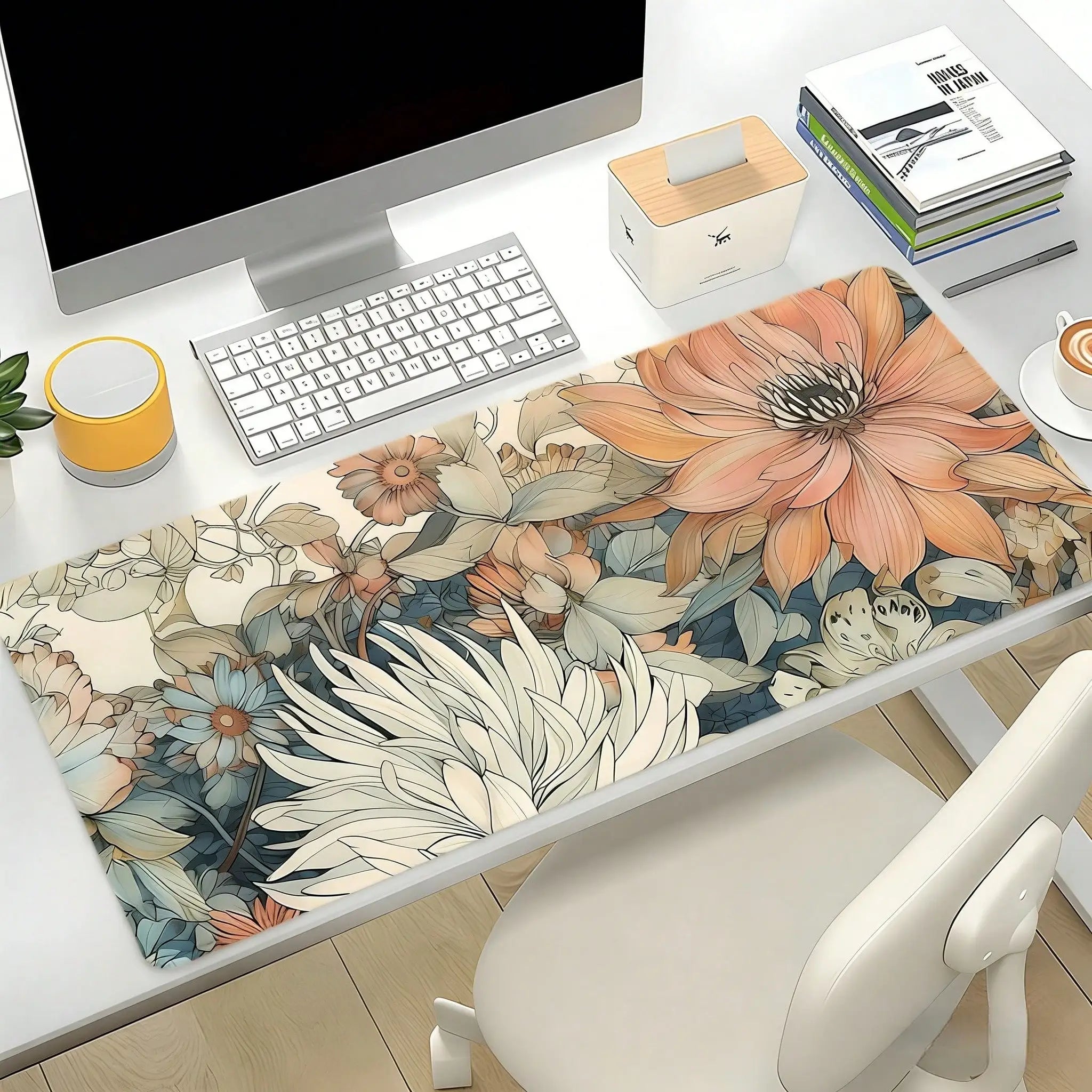 1pc Vintage Flowers Mouse Pad Boho Design Aesthetic Desk Pad Large Desk Accessories Rubber Base With Stitched Edge Non-Slip Keyboard Pad For Office Home