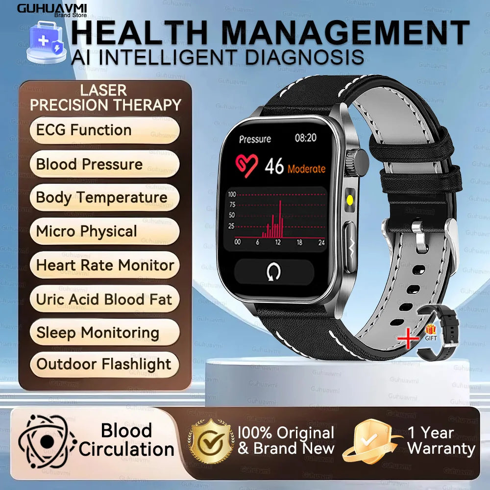 New Laser Treatment Three High Smart Watch Men ECG Heart Rate Uric Acid Health Tracker 1.95 inches Sapphire Glass SmartBracelet