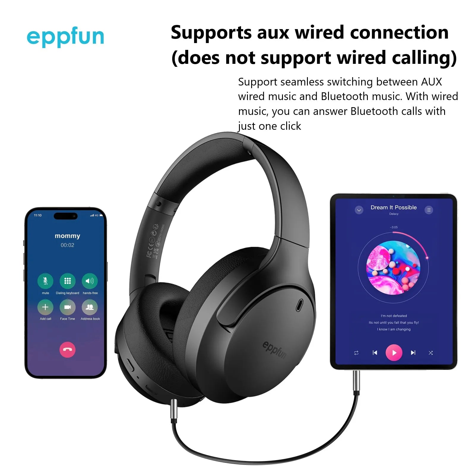 eppfun LE Audio Over Ear Bluetooth 5.4 Headphones with mic,Aptx Lossless/LC3/Auracast Headset for Music Gaming TV Watching