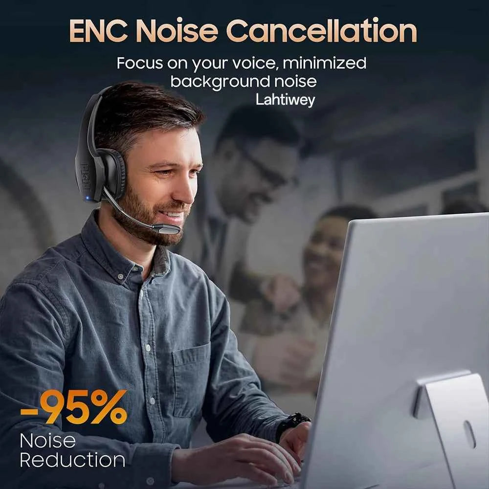 Trucker Bluetooth Headset, Wireless Headset with Mic, Bluetooth Headsets with Dual Noise Cancelling Microphone & Mute Button