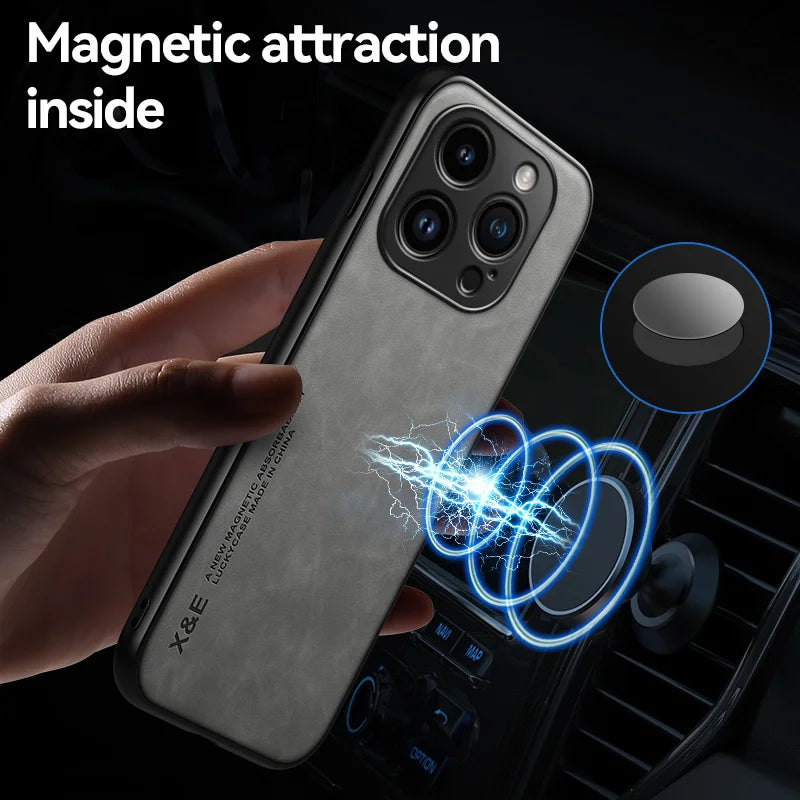 Luxury Magnetic Leather Case For iPhone 16 15 14 13 12 11 Pro Max Mini Plus XR XS X SE 15Pro Shockproof TPU Silicone Back 2026