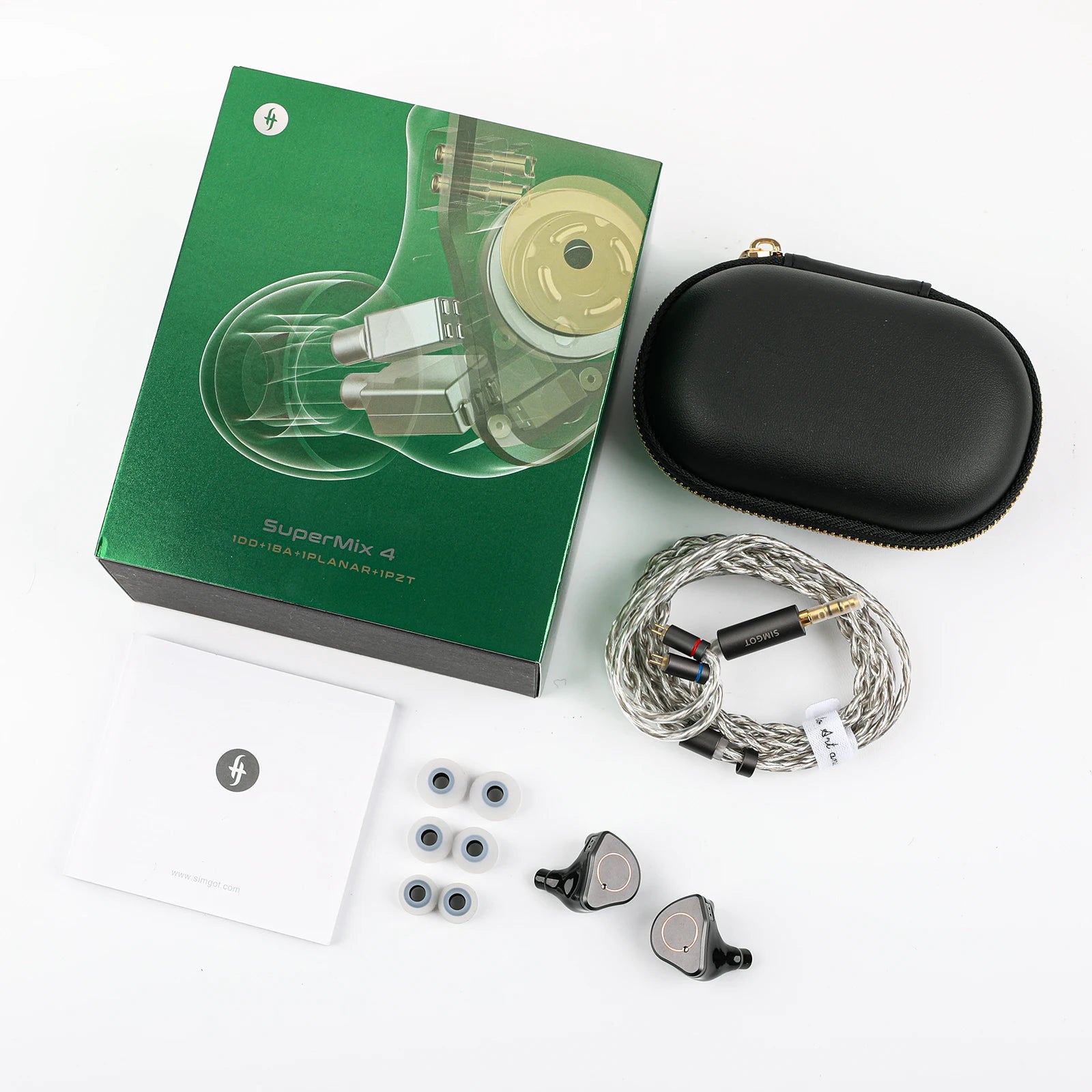 SIMGOT SuperMix 4 1DD+1BA+1Planar +1PZT Hybrid Drivers HiFi Earphone Wired with Oxygen-Free Copper Silver-Plated Cable