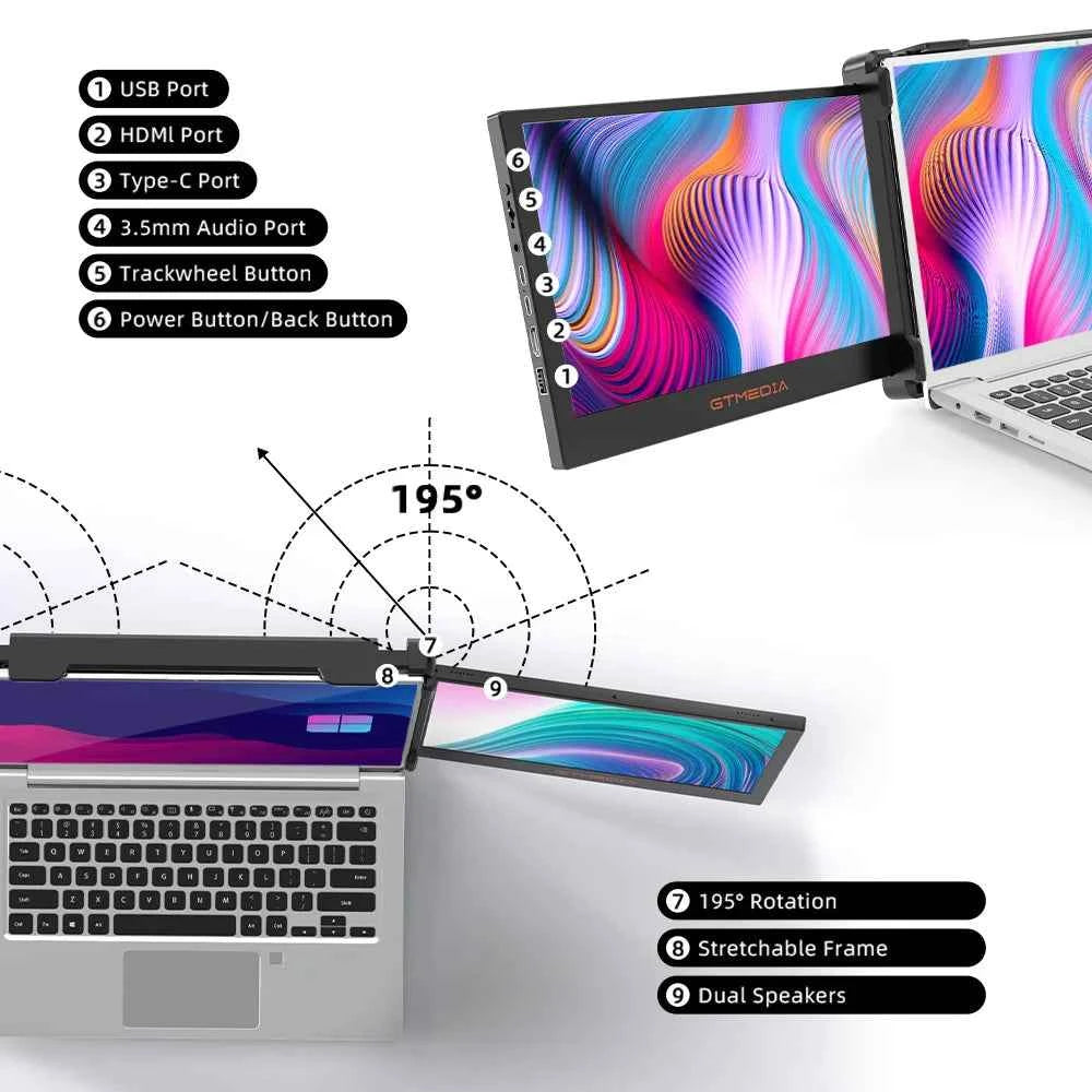 GTMEDIA Mate X 11.6 inch Portable Dual-screen Monitor 1920*1080 IPS FHD Screen Multi-system Compatible for 13.0-17.3in Laptop