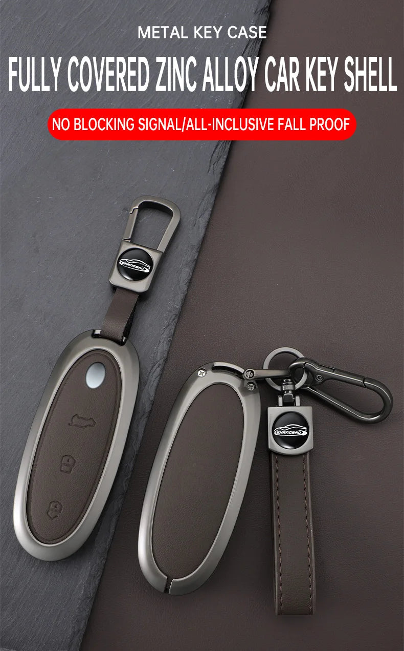 3 Buttons Zinc Alloy + Leather Car Key Case Cover Shell Skin Holder For 2024 Dongfeng NAMMI 01 new Energy Remote Key Protection