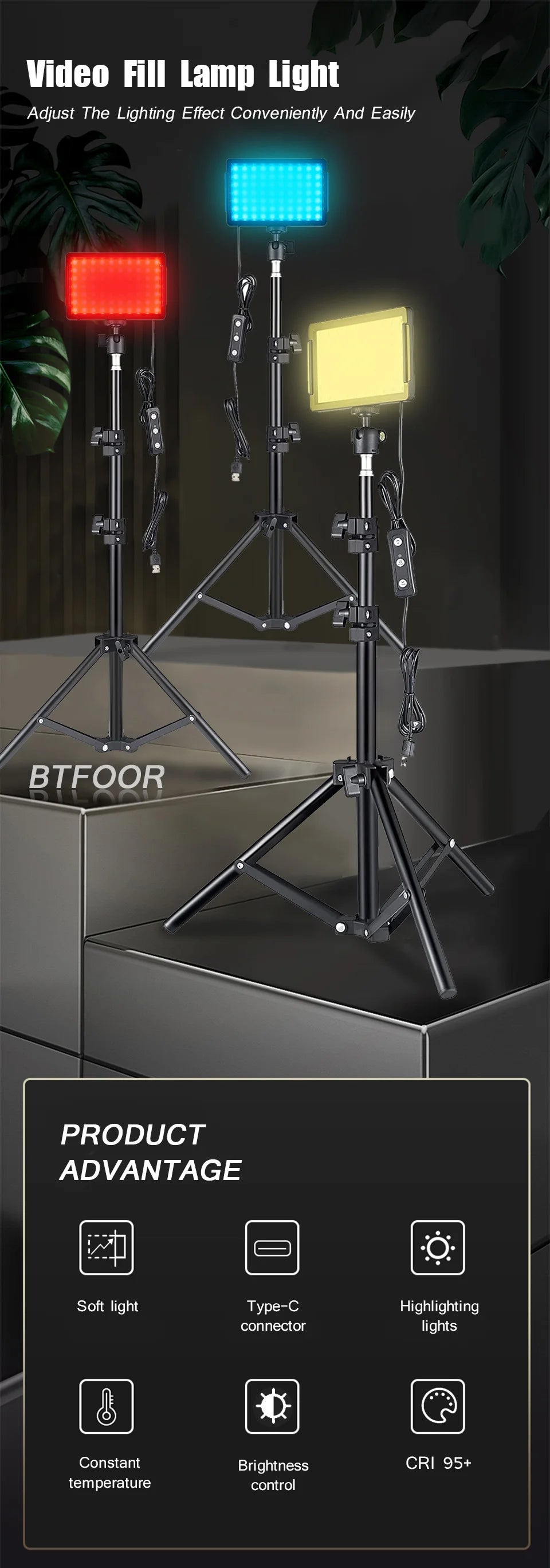 LED Photography Video Light Panel Lighting Photo Studio Lamp Kit With Tripod Stand RGB Filters For Shoot Live Streaming Youbube