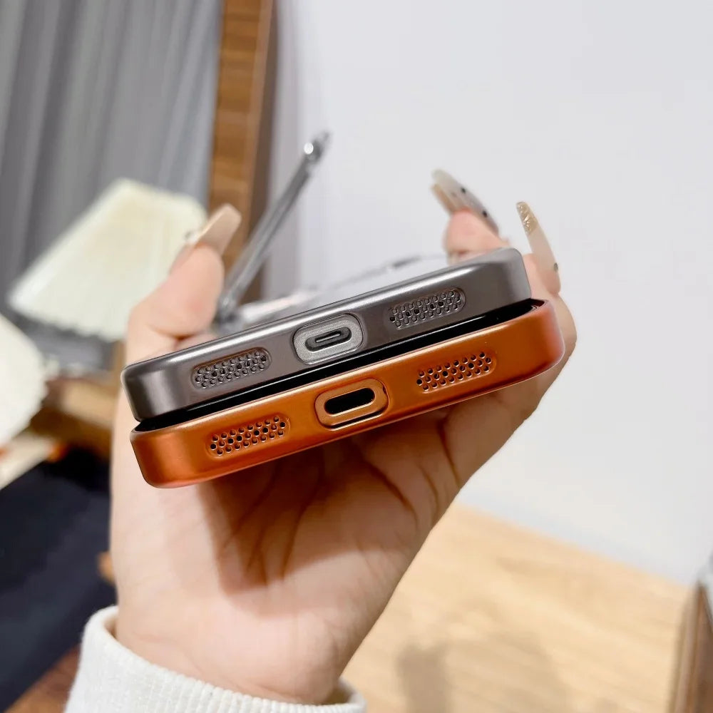 Plating Fold Glass Camera Stand Holder Phone Case For iPhone 17 17Pro 17Air 17 Pro Max Ultra Thin Transparent Shockproof Cover