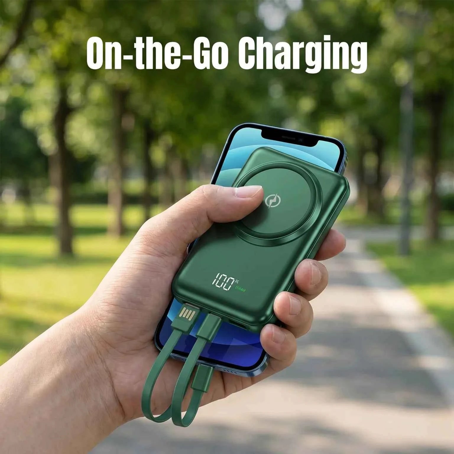 Built-in 4 Cables Wireless Power Bank 22.5W Fast Charging 15W Qi Wireless Portable External Battery Pack Digital LED Display Multi-Device Simultaneous Charging Pocket Size Powerbank For iPhone Samsung Android Phone Travel Out