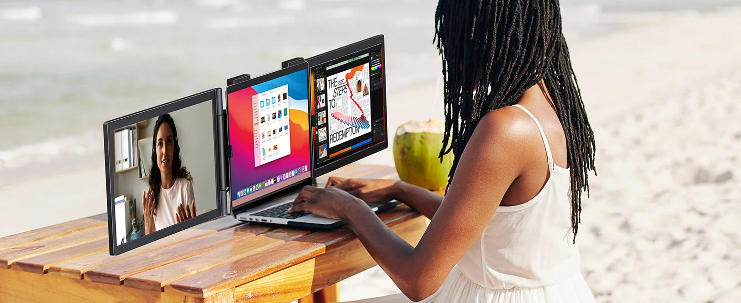 Amoudo14 Inch Dual Portable Monitor 1920*1080P IPS Portable Triple Monitor with USB-C Port for 14-16.5