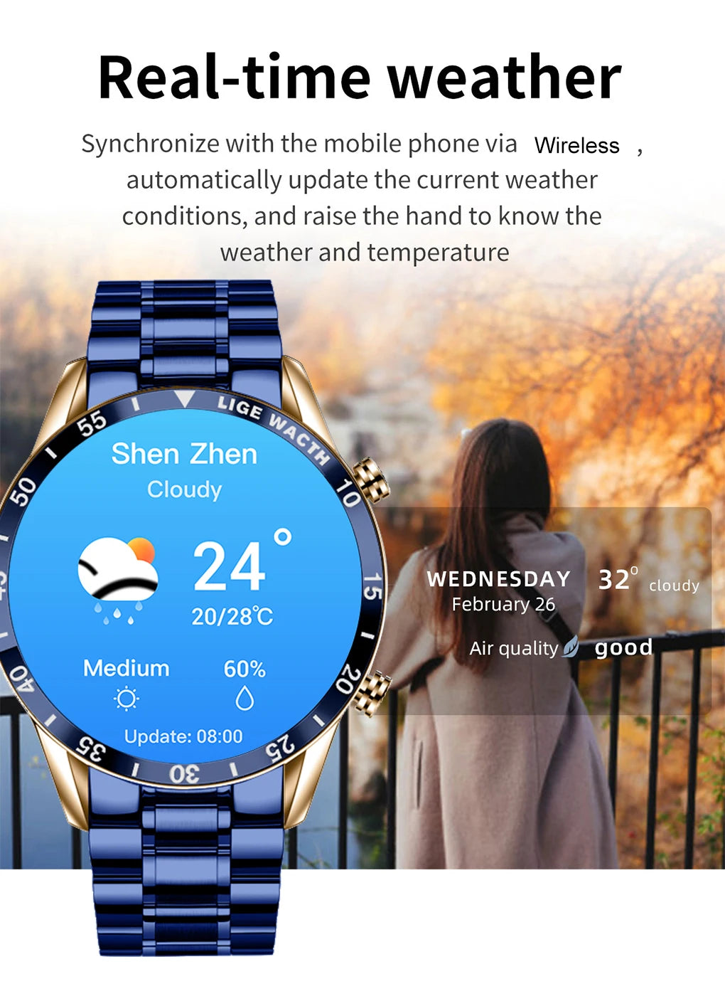 LIGE Men's Fashion Smart Watch Full Touch Bluetooth Call Waterproof Sport Fitness Tracker Luxury Steel Band Smartwatch for Adults