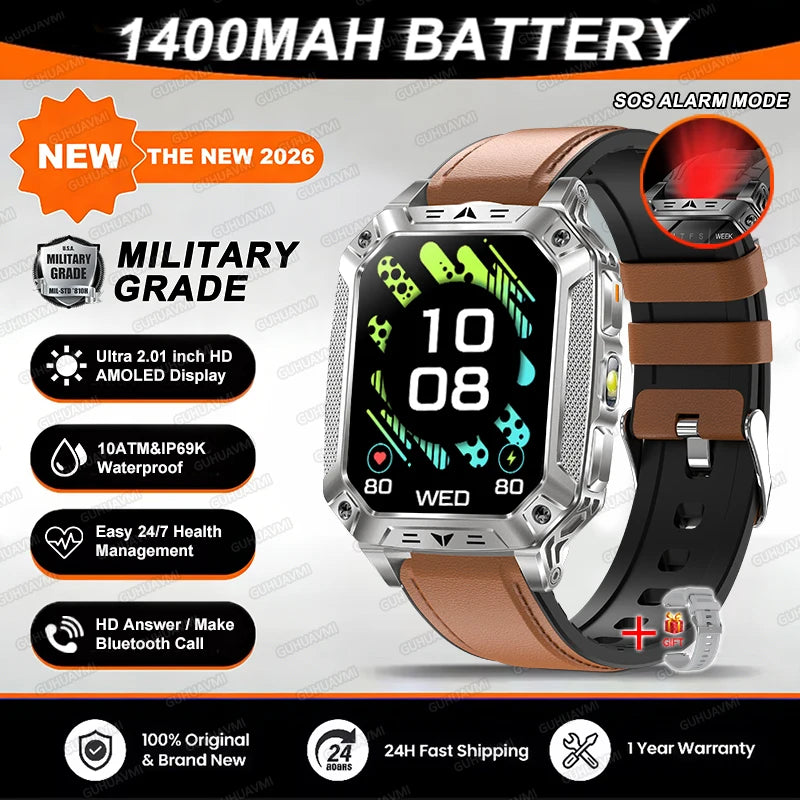 TANK Ultra 2026 1400mAh Military GPS Smart Watch Men 200Day Standby Rugged Tactical Watch 10ATM Diving SOS Satellite Alert Clock