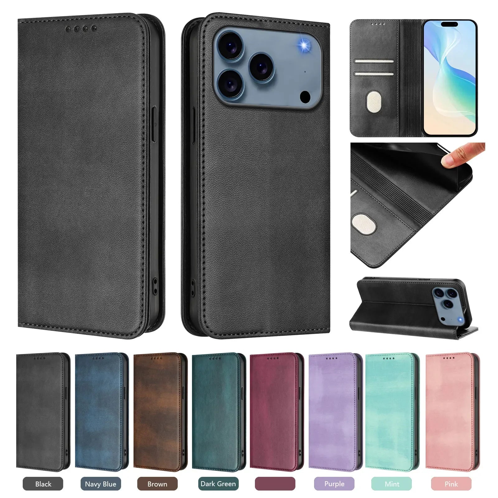 For iPhone 17 Pro Magnetic Wallet Flip Luxury Leather Case on For iPhone 17 16 15 14 13 12 11 Pro Max Plus 17 Air 16E Back Cover