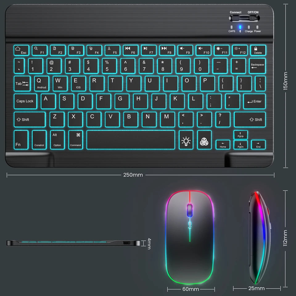 10inch RGB Backlit Rechargeable  Bluetooth Keyboard Wireless Keyboard Bluetooth Mini Keyboard for Spanish Russian Keyboard