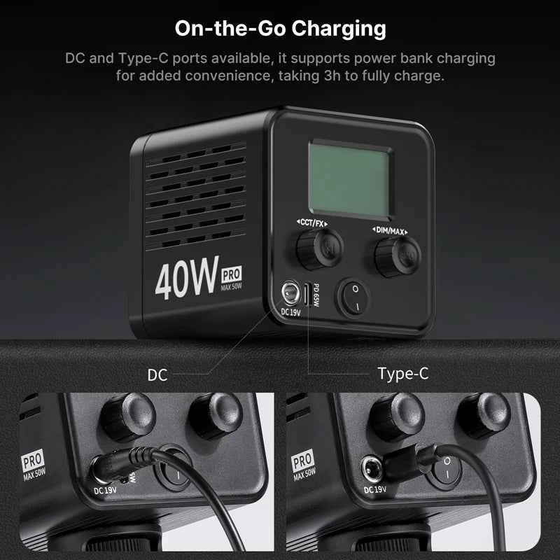 Ulanzi L023 40W pro Video Light Mini Bowens Mount Bi-color 2500-6500K with 3400mAh COB Light for Photography