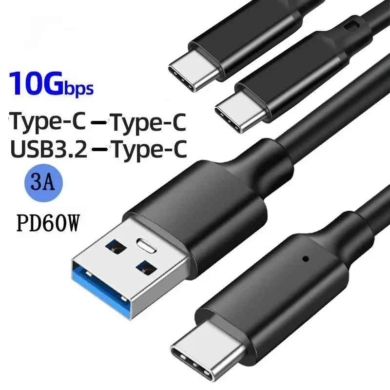 USB3.2 10Gbps Cable USB Type A to USB C 3.2 Gen2 Cable Data Transfer USB C SSD Hard Disk Cable 3A 60W QC 3.0 Fast Charging 1m 2m