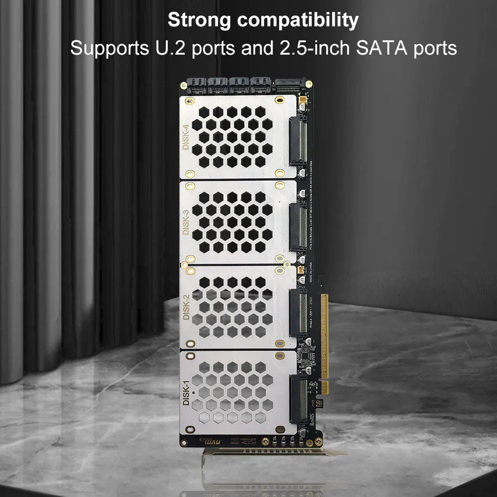4-Port U2 NVME 2.5Inch SATA SSD Adapter Card Motherboard Support PCIe X4x4x4x4 PCIe X16 Bifurcation U.2 PCIe Adapter for PC