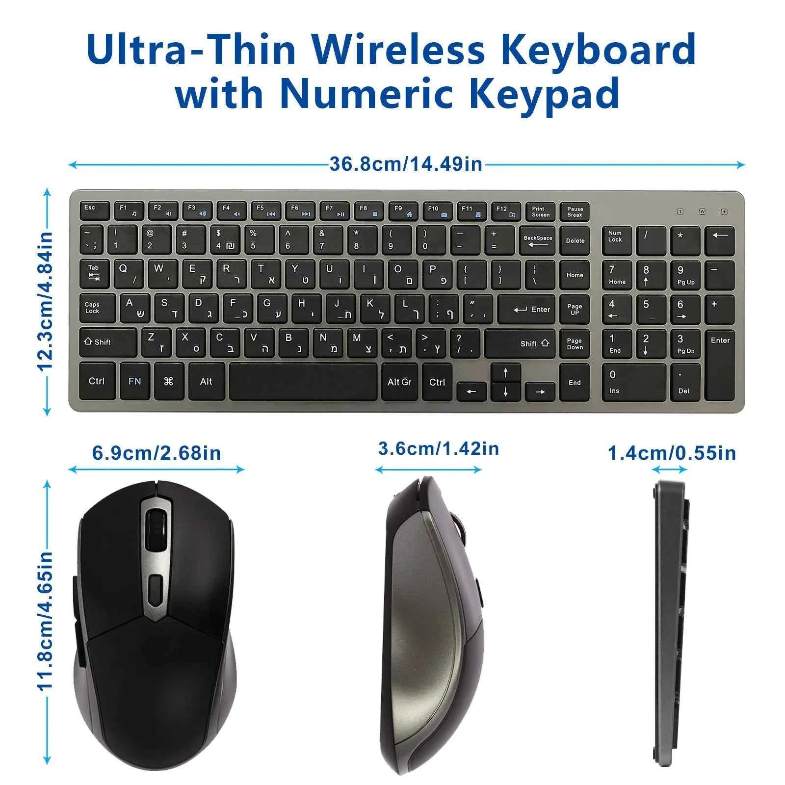Wireless Keyboard and Mouse Combo Rechargeable Russian Korean English Keycap Slim Computer Keyboard & Silent Mouse Set