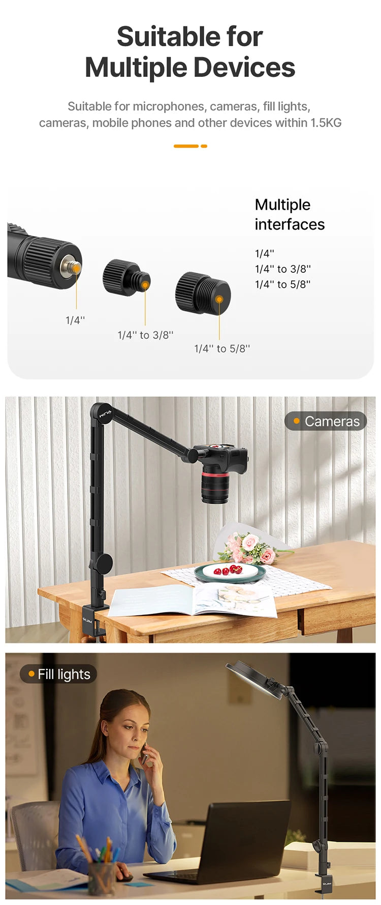 Vijim LS24/LS25 Microphone Boom Arm Stand – Heavy Duty Adjustable Desk Mount for Blue Yeti, DSLR Camera, Smartphone & Streaming Setup