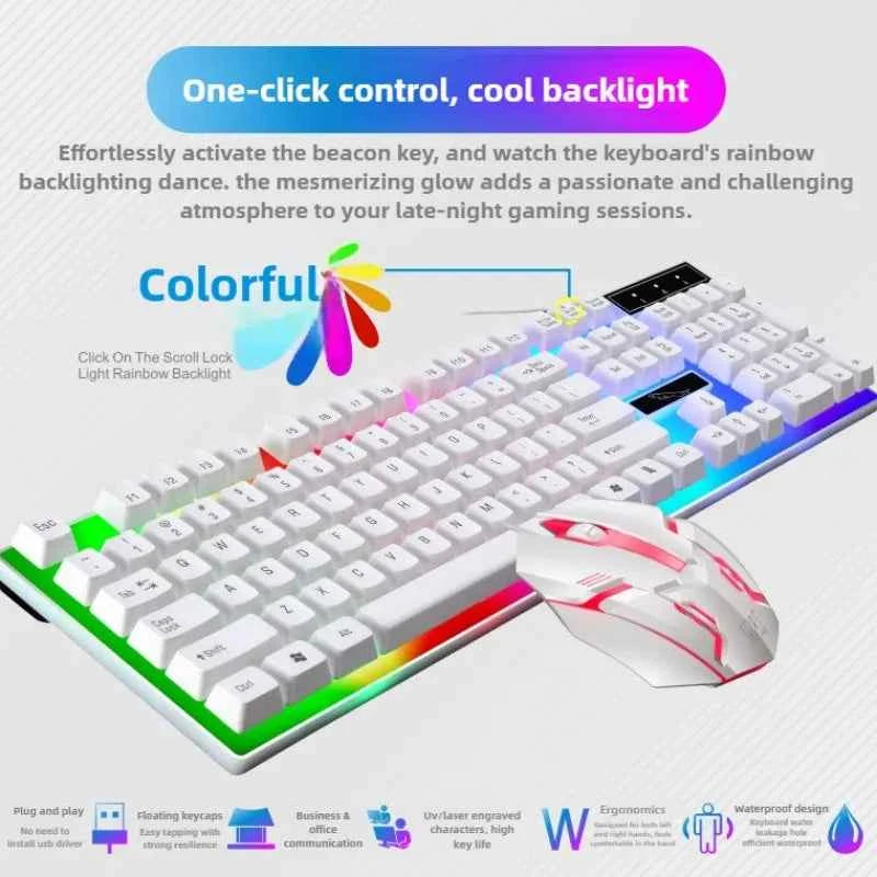 Gamer Keyboard And Mouse Combo Set RGB LED 104-Key Wired Gaming Keyboard Mouse Set for Notebook Laptop Desktop PC Tablet