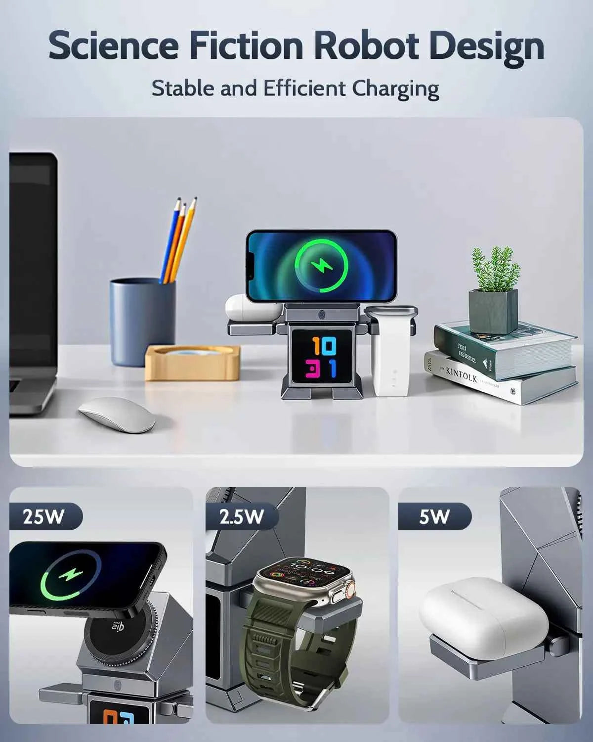 7 in 1 Wireless Charger Qi2.2 Certified 25W Magnetic Fast Charging Station Bluetooth Speaker for iPhone 17~12 iWatch Airpods Pro