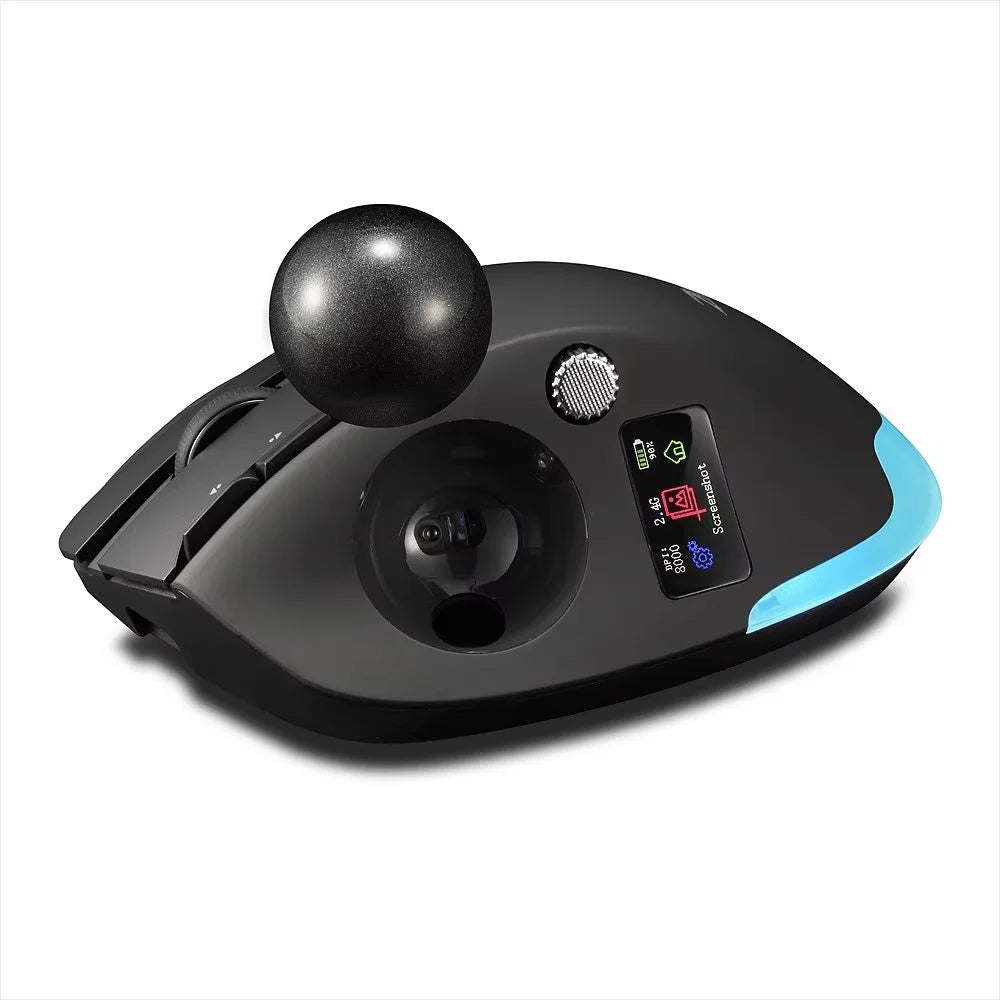 Tri-mode Wireless Trackball Mouse 8 Programmable Buttons Multifunctional Ergonomic Mice RGB Backlit Mouse with Display Screen