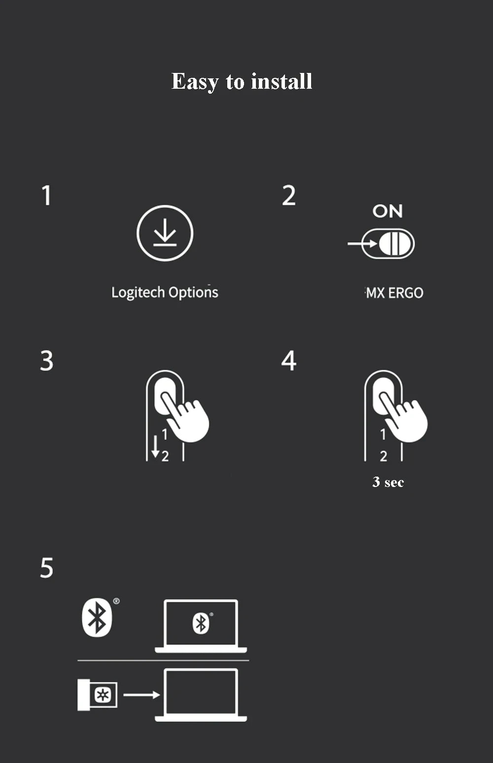 Mouse Logitech MX ERGO S Ergonomic Mouse Trackball Mouse Wireless Bluetooth Quick Charging with Unifying Receiver Office work