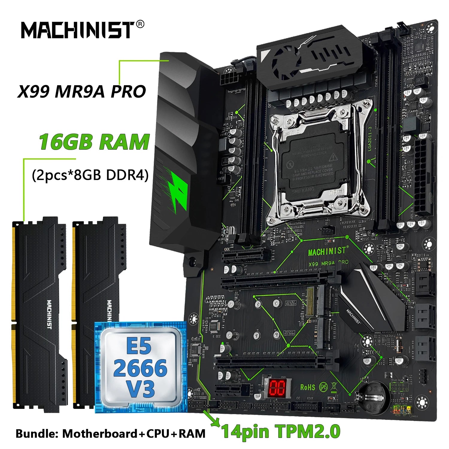MACHINIST X99 TPM2.0 Motherboard Optional Xeon E5 2666 V3 CPU And DDR4 16GB RAM Kit Set Four Channel ATX MR9A PRO USB3.0 - WinSupport Tech