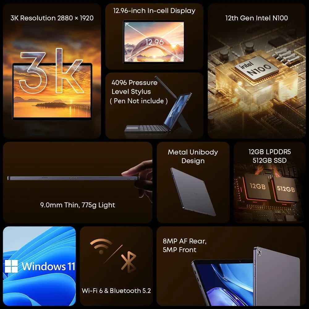 CHUWI Hi10 Max Tablet 2 In 1 Tablet PC 12.96inch 3K Display N150/N100 Laptop 12GB RAM 512GB ROM Windows 11 Tablets 2.4G/5G WiFi