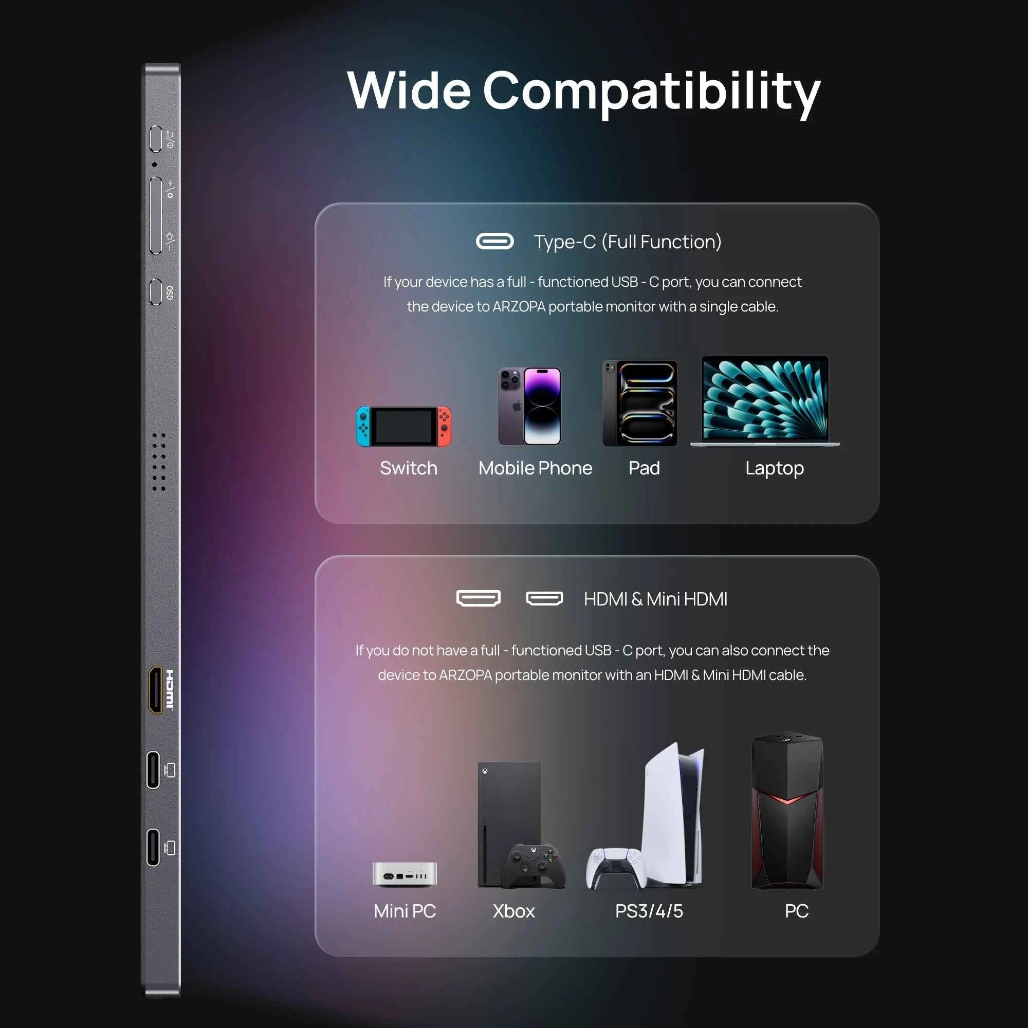 ARZOPA 16.1in 180HZ 2.5K Portable Monitor 107% sRGB HDR IPS External Second Screen for Laptop/PC/PS5/Mac/Xbox Z3FC Gray with Bag