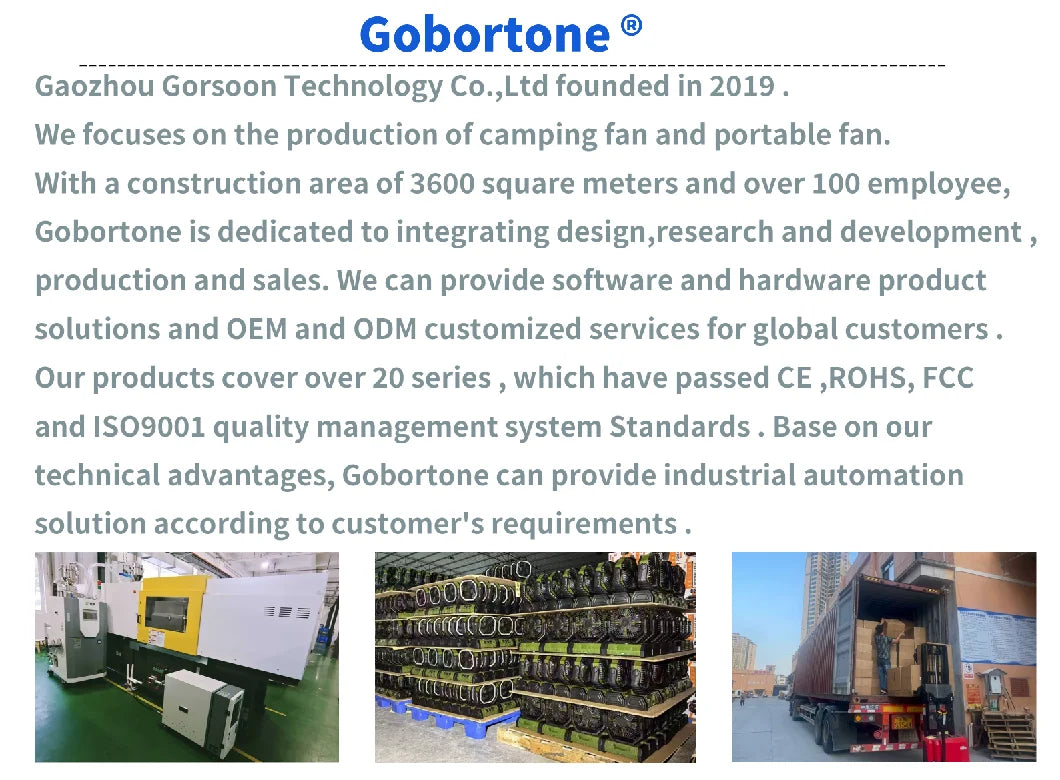 Gobortone 12 Inch 40000Mah Ventilador Recargable Camping Battery Operated Powered Fan with LED Lantern Light Cordless USB Desk