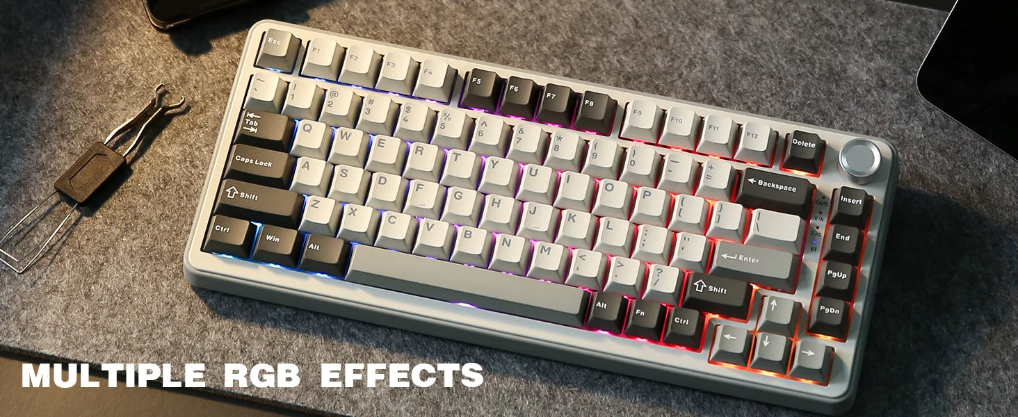 YUNZII B75 PRO 82-Key Wireless Mechanical Gaming Keyboard, Gasket Hot Swap Custom RGB 75% BT/Type-C/2.4G Creamy Knob Keyboard