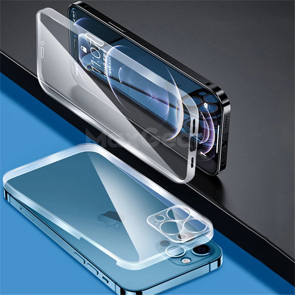 360° Full Body Protective Case for iPhone 16/15/14/13/12/11 Pro Max/Mini/X/XR/XS Plus Soft & Hard Transparent Cover