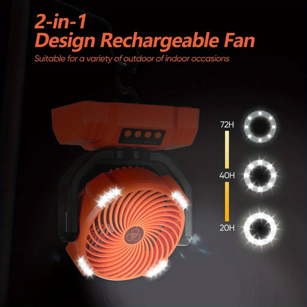 Gobortone Outdoor Camping Fan 10000mah Desk Table Rechargeable Fan With Power Bank Lighting USB Portable Outdoor for Tent