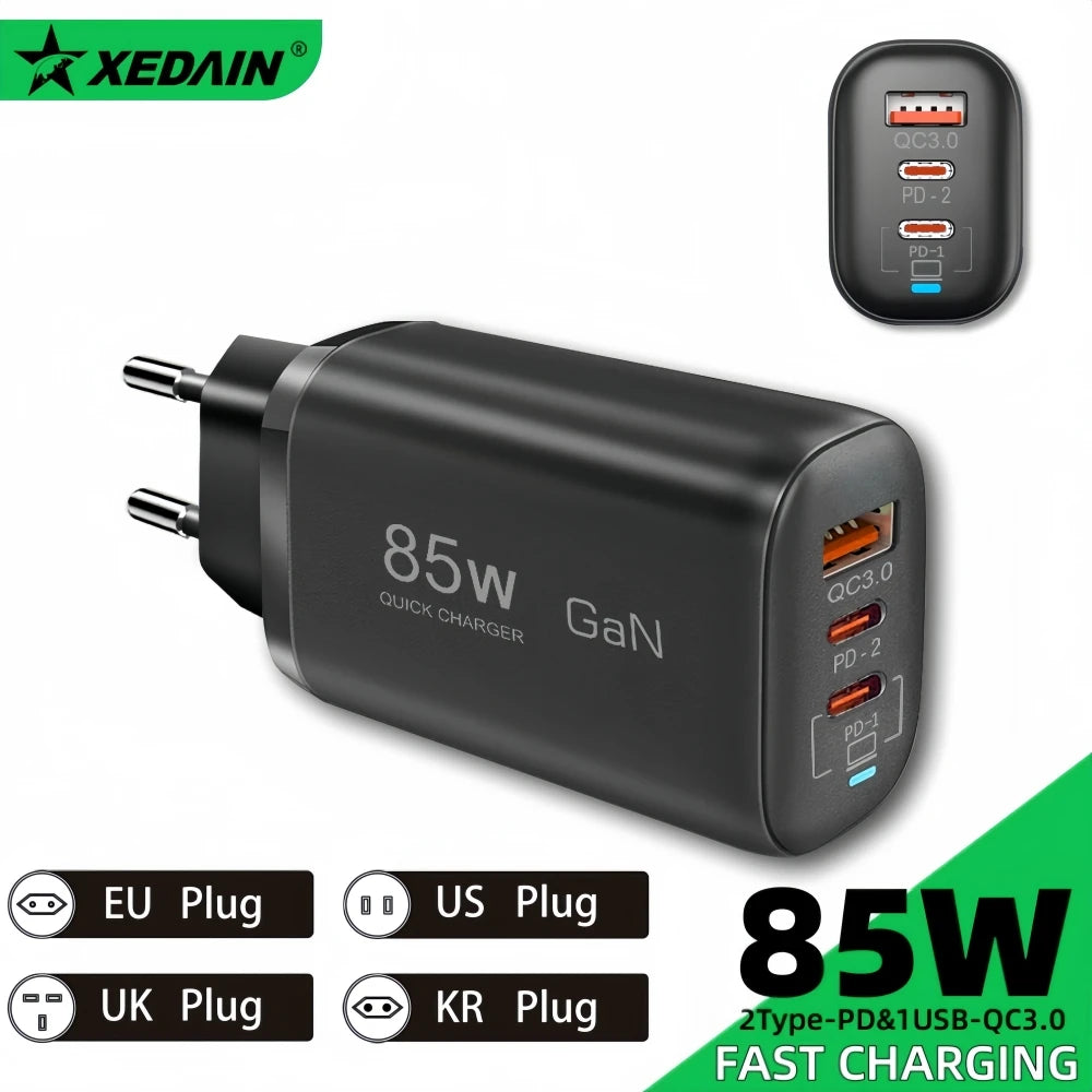 Real 85W GaN Type C Charger USB QC3.0 For Laptop Ipad PPS PD 65W Fast Charge For Samsung Xiaomi iPhone 6-16 Pro Max mobile Phone