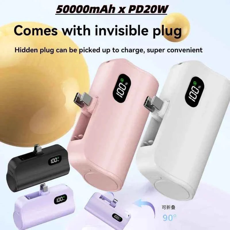 50000mAh Mini Capsule High Capacity Power Bank Portable Wireless Fast Charging External Battery for iPhone Xiaomi Huawei Samsung