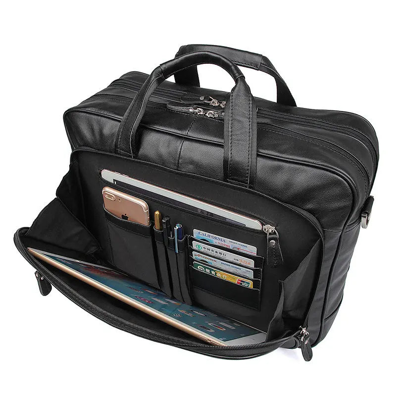 High Quality Genuine Leather Men Briefcase Business bag Crazy Horse Leather Large 17