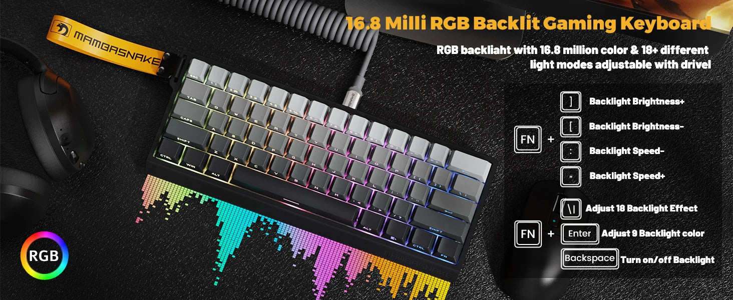 X60 HE 60% Rapid Trigger Wireless Gaming Keyboard,Hall Effect Magnetic Switches,Adjustable Actuation,8KHz Polling Rate