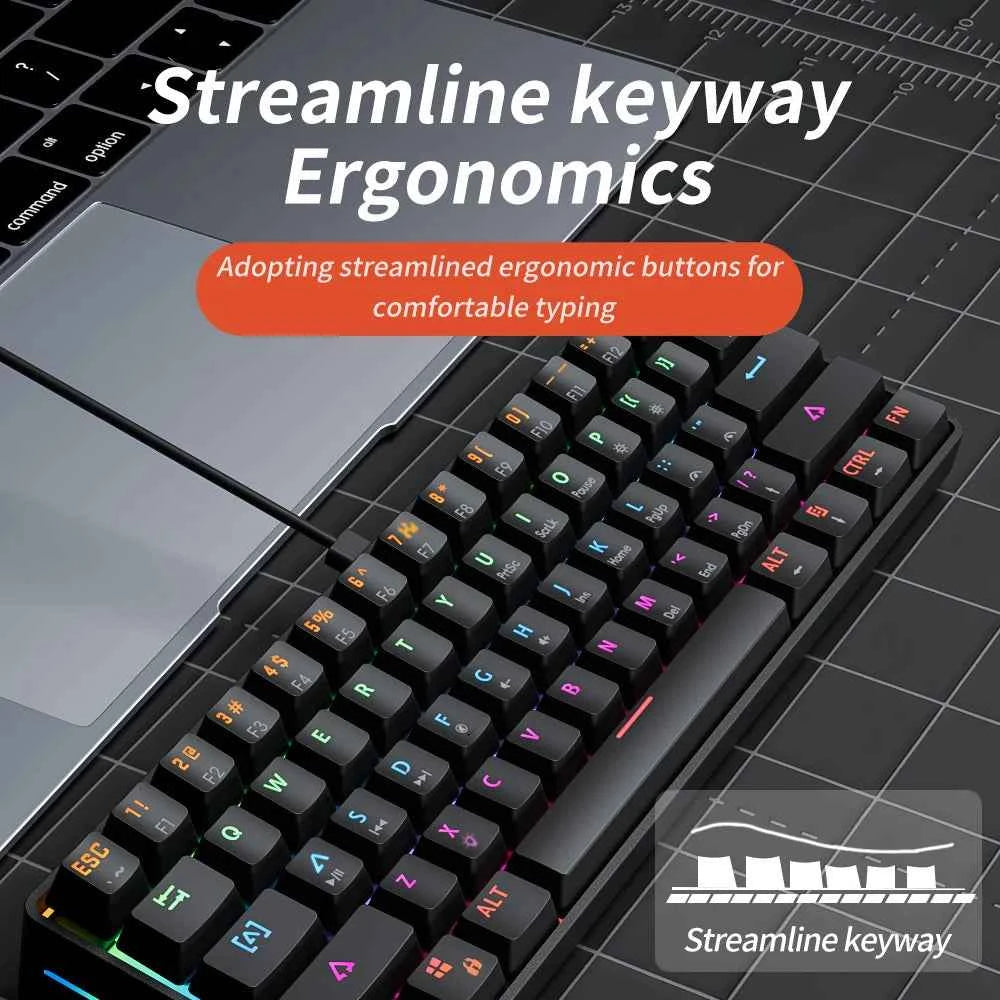 MUCAI 61Key Gaming Mechanical Keyboard Mini Portable Wired USB Hot swappable RGB Light Effect Red Axis Compact and Practical