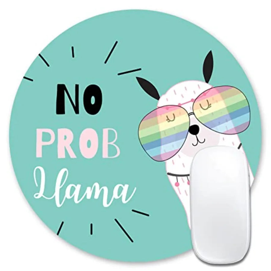 Mouse Pad No Prob Llama with Glasses Motivational Quotes Non-Slip Round Mousepad