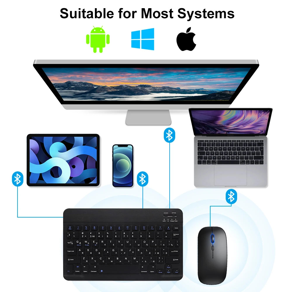 EMTRA Bluetooth Wireless Keyboard Mouse For Samsung Xiaomi Huawei Tablet For iPad Air Mini 5 Pro Spanish Korean Russian Keyboard