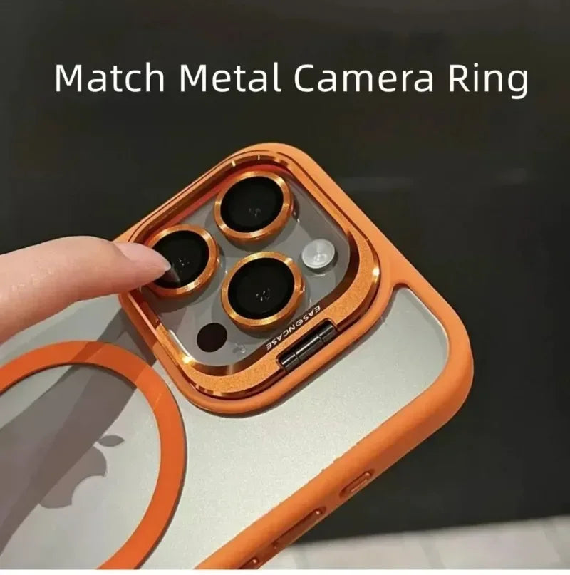 Luxury Magnetic Shockproof Phone Case for iPhone 16/15/14/13/12/11/17 Pro Max with Stand and Glass Lens Case