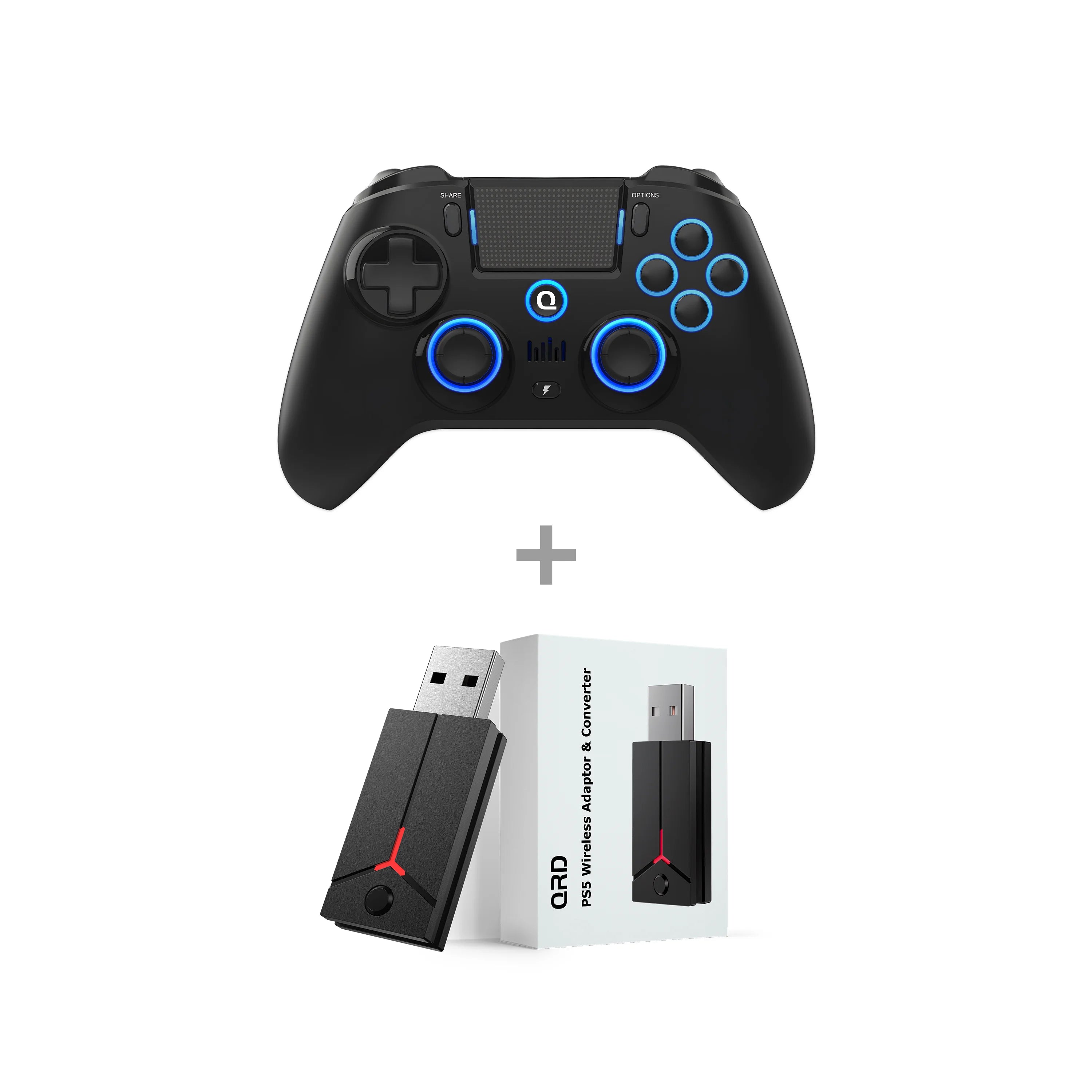 Original QRD Spark N5 Wireless Controller For PS4/PS3/IOS/Android/PC Hall Joystick Vibration Effect For PS5 Via Converter